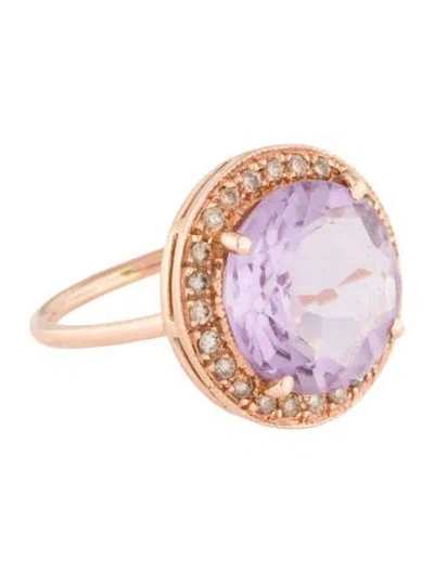 Pre-owned Ring 14k Amethyst & Diamond Halo Cocktail  In Multi