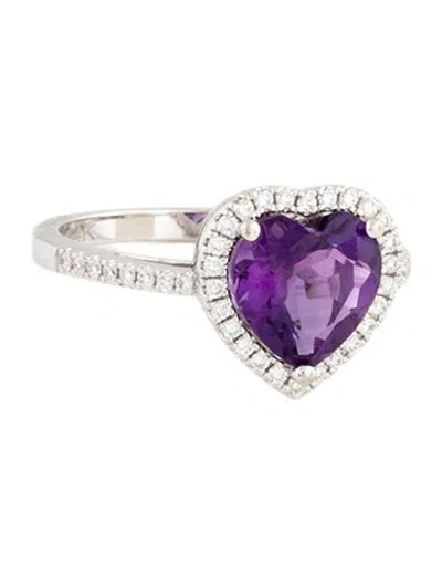 Pre-owned Ring 14k Amethyst & Diamond Heart Cocktail  In Multi