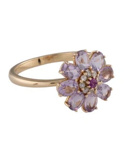 Pre-owned Ring 14k Amethyst & Ruby Flower  In Multicolor