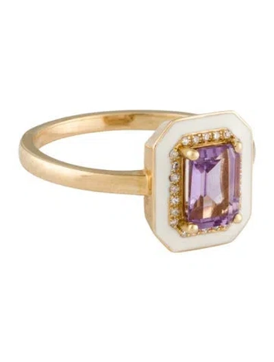 Pre-owned Ring 14k Amethyst, Diamond & Enamel Cocktail  In White