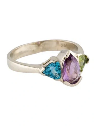 Pre-owned Ring 14k Amethyst, Peridot, & Topaz Cocktail  In Multicolor