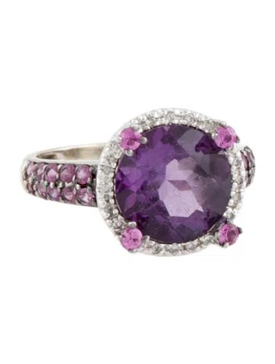 Pre-owned Ring 14k Amethyst, Pink Sapphire & Diamond Cocktail  In Multi