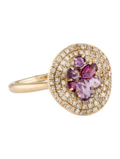 Pre-owned Ring 14k Amethyst, Rhodolite & Diamond Cocktail  In Multicolor