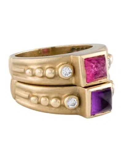 Pre-owned Ring 14k Amethyst, Tourmaline, & Diamond  Set In Multi