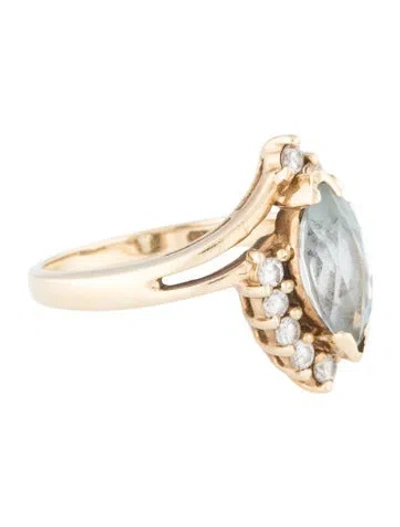 Pre-owned Ring 14k Aquamarine & Diamond Cocktail  In Multi