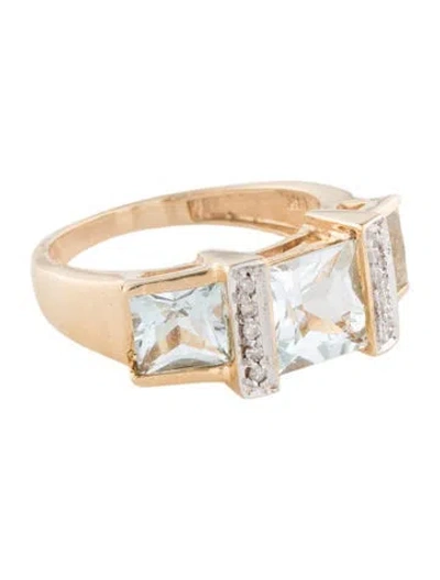 Pre-owned Ring 14k Aquamarine & Diamond Cocktail  In Multi