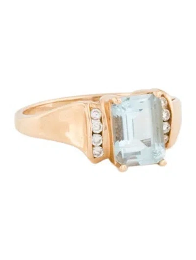 Pre-owned Ring 14k Aquamarine & Diamond Cocktail  In Multi