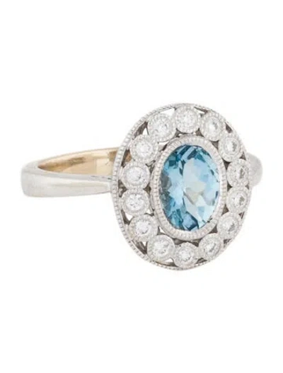 Pre-owned Ring 14k Aquamarine & Diamond Cocktail  In Multi