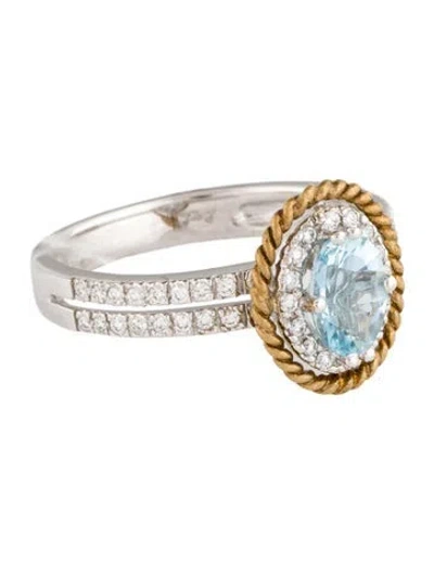 Pre-owned Ring 14k Aquamarine & Diamond Cocktail  In Multi