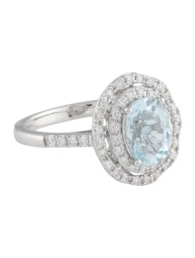 Pre-owned Ring 14k Aquamarine & Diamond Cocktail  In Multi