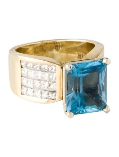 Pre-owned Ring 14k Aquamarine & Diamond Cocktail  In Multicolor