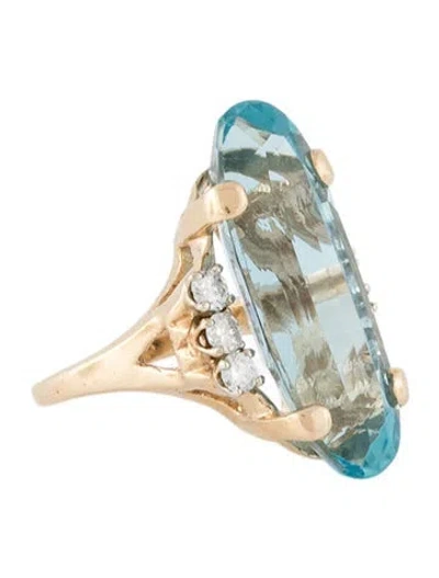Pre-owned Ring 14k Aquamarine & Diamond Cocktail  In Multicolor