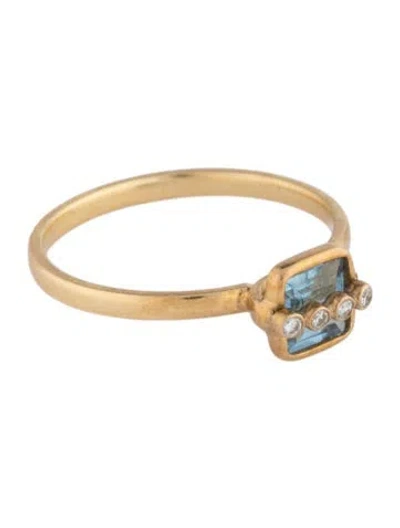 Pre-owned Ring 14k Aquamarine & Diamond Cocktail  In Multicolor
