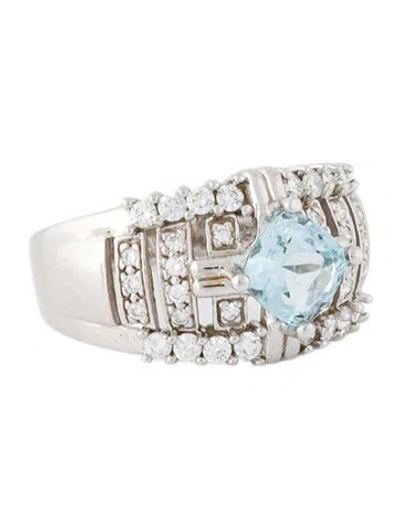 Pre-owned Ring 14k Aquamarine & Diamond Domed Band In Multi
