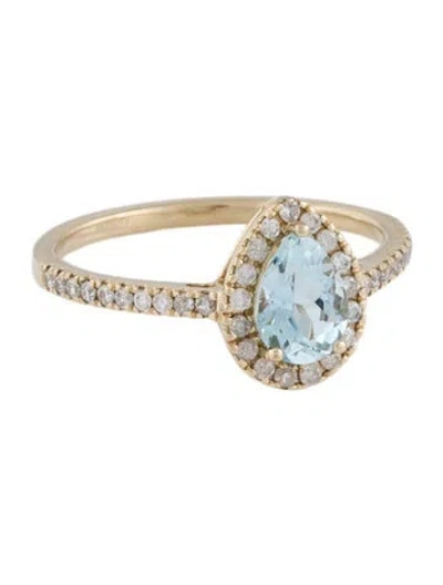 Pre-owned Ring 14k Aquamarine & Diamond Halo Cocktail  In Multi