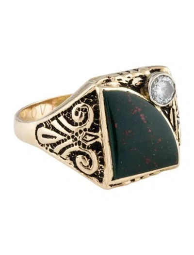 Pre-owned Ring 14k Bloodstone & Diamond Signet  In Multi