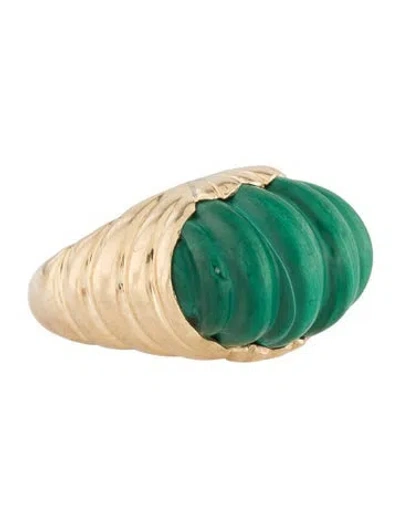 Pre-owned Ring 14k Carved Malachite Fan  In Multi