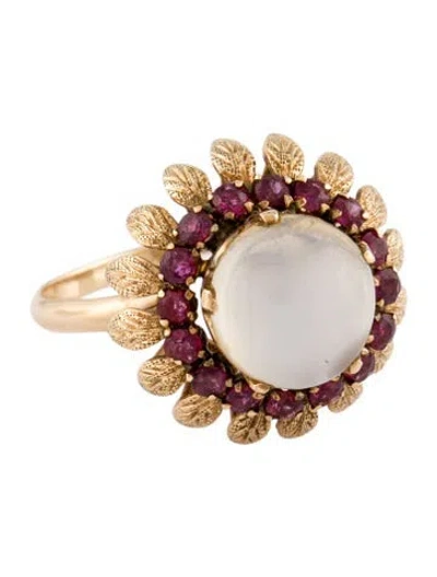 Pre-owned Ring 14k Cat's Eye Moonstone & Ruby Cocktail  In Multi