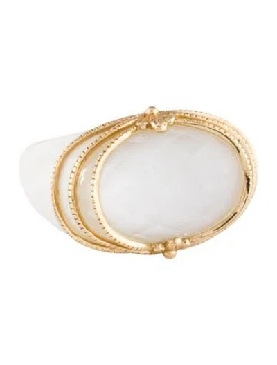 Pre-owned Ring 14k Chalcedony & Quartz  In White