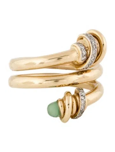 Pre-owned Ring 14k Chrysoprase & Diamond Wrap  In Multi