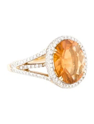 Pre-owned Ring 14k Citrine & Diamond Cocktail  In Multi
