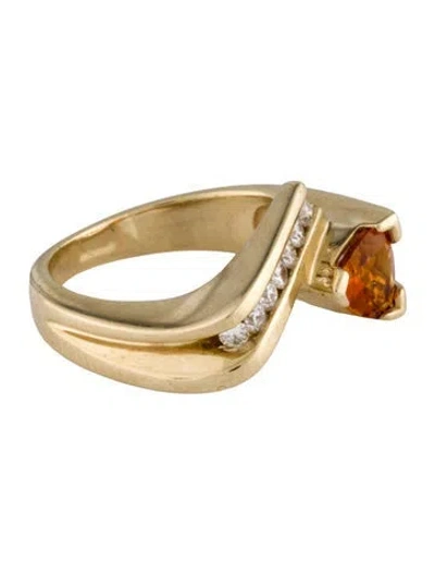 Pre-owned Ring 14k Citrine & Diamond Cocktail  In Multi