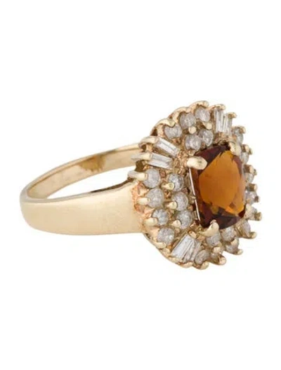 Pre-owned Ring 14k Citrine & Diamond Cocktail  In Multi