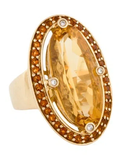 Pre-owned Ring 14k Citrine & Diamond Cocktail  In Multi