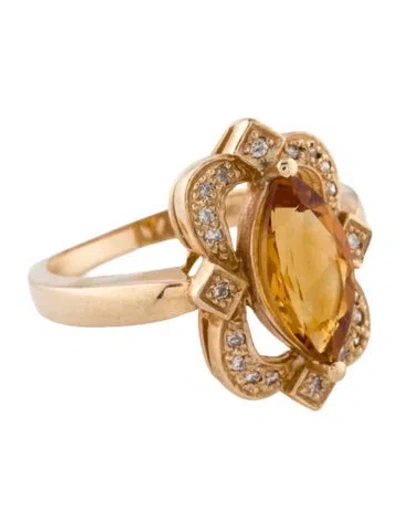 Pre-owned Ring 14k Citrine & Diamond Cocktail  In Multi