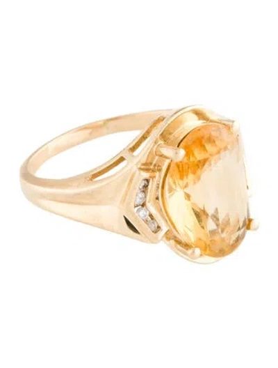 Pre-owned Ring 14k Citrine & Diamond Cocktail  In Multi