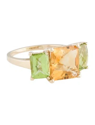Pre-owned Ring 14k Citrine & Peridot Three Stone Cocktail  In Multi