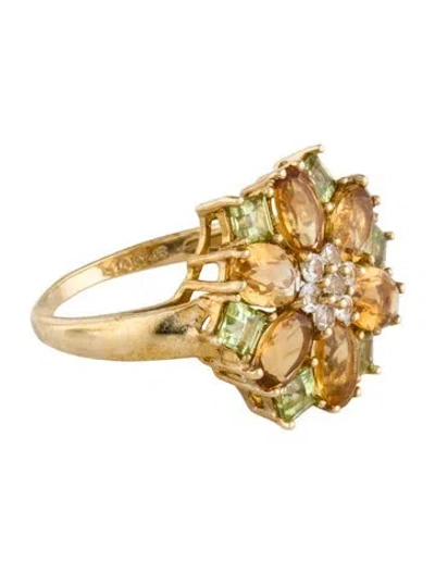 Pre-owned Ring 14k Citrine, Peridot & Topaz Cocktail  In Multi