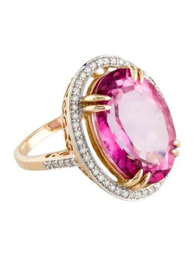 Pre-owned Ring 14k Coated Topaz & Diamond Cocktail  In Multi