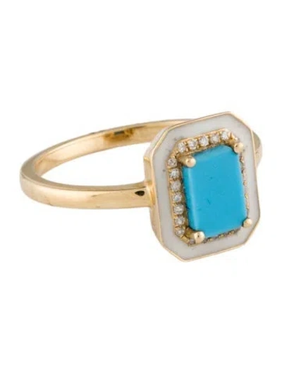 Pre-owned Ring 14k Composite Turquoise & Diamond  In Multi