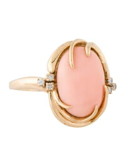 Pre-owned Ring 14k Coral & Diamond Cocktail  In Multi