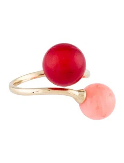 Pre-owned Ring 14k Coral Bypass Cocktail  In Multi