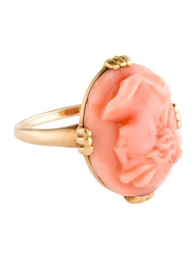 Pre-owned Ring 14k Coral Cameo Cocktail  In Orange