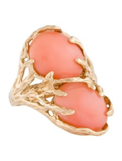 Pre-owned Ring 14k Coral Cocktail  In Pink