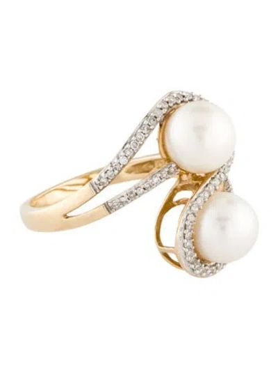 Pre-owned Ring 14k Cultured Pearl & Diamond Cocktail  In Multi