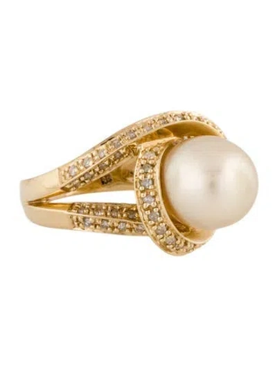 Pre-owned Ring 14k Cultured Pearl & Diamond Twist Cocktail  In Multi