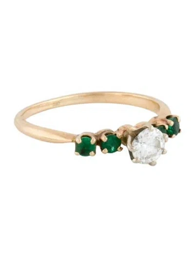 Pre-owned Ring 14k Diamond & Emerald Cocktail  In Multi