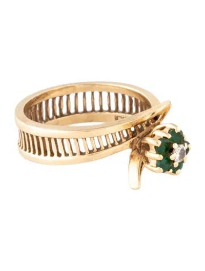 Pre-owned Ring 14k Diamond & Emerald Cocktail  In Multi