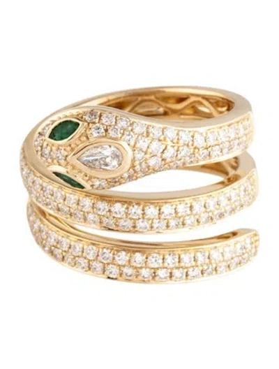 Pre-owned Ring 14k Diamond & Emerald Snake Sprial Cocktail  In Multicolor