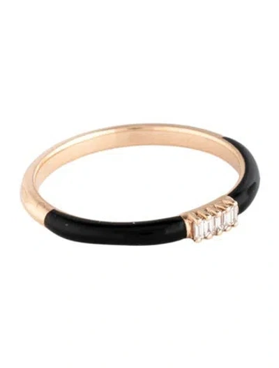 Pre-owned Ring 14k Diamond & Enamel Band In Black
