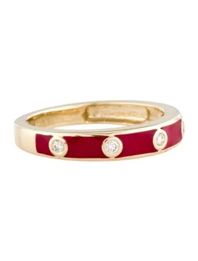 Pre-owned Ring 14k Diamond & Enamel Band In Red