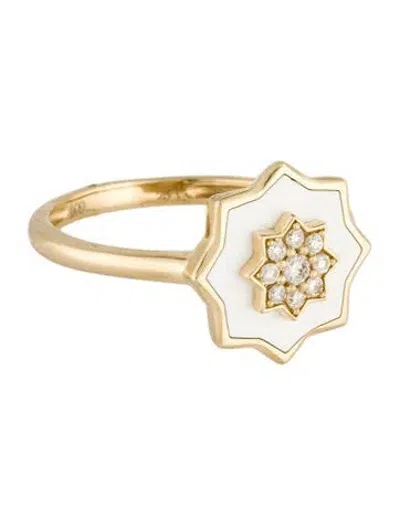 Pre-owned Ring 14k Diamond & Enamel Cocktail  In White