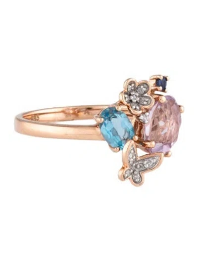 Pre-owned Ring 14k Diamond & Multi-stone Butterfly & Flower Cocktail  In Multicolor
