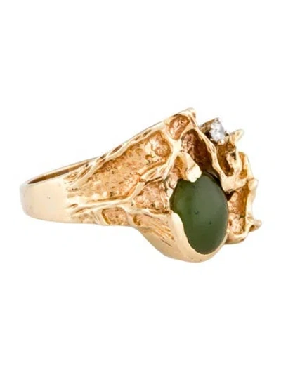 Pre-owned Ring 14k Diamond & Nephrite Cocktail  In Multi