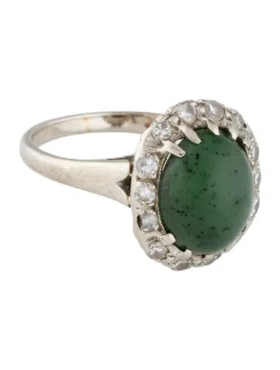 Pre-owned Ring 14k Diamond & Nephrite Cocktail  In Multicolor
