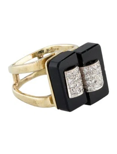 Pre-owned Ring 14k Diamond & Onyx Cocktail  In Multi
